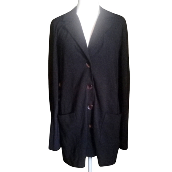 Chico's Black Button Front Ponte Knit Cardigan Jacket Duster Size 1 Medium - Picture 1 of 7